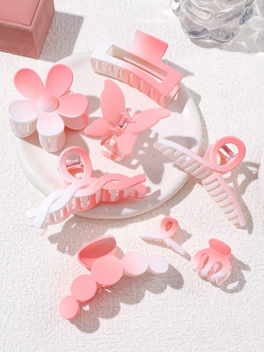 8 Pcs Gradient Hair Clips, Matte Claw Clips, Sweet - Style Girl's Hair Clips For Hair - Coiling Hair Accessories - Multicolor - View 1