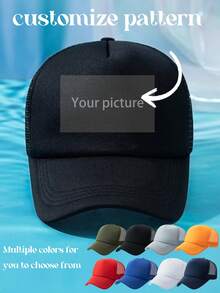 1 pieza Gorra de béisbol de malla personalizada, se puede personalizar con texto/nombre/eslogan, imagen/foto, transpirable para primavera/verano, protección UV, talla ajustable, gorra de camionero para uso al aire libre, casual, viajes, playa, campamento, equipo, regalo para amigos/padres/hijos/Día de San Valentín/Día de la Madre, gorras personalizadas, atuendo vintage