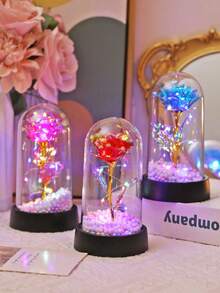 1 st simulerad rosblomma nattlampa med färgad guldfolie, skrivbordsdekoration blomma nattlampa, alla hjärtans dag-present till älskare, mors dag-present, sovrumsdekor roslampor, flickrumsdekor nattlampa - Multifärgad - Visa 4