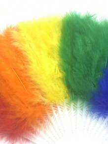 1pc Rainbow Colored Feather Fan, Plush Feather Fan For Ventilation, Fashion Decoration, Hand-Held Stage Costume, Runway Performance Prop, Festival Party Celebration Prop
