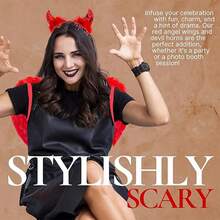 morningsilkwig 2 Pcs Devil Costume Women - Red Angel Wings Adult Red Devil Horns Devil Accessories - Women Devil Costume - Red Devil Wings And Devil Headband Cosplay Set Valentine'S Day Halloween - Red 2 - View 6