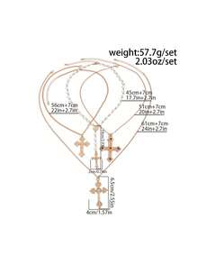 4 件 Znice 时尚个性化十字架吊坠项链，嘻哈独特珍珠颈链，父亲节和母亲节礼物 - 4件套 - 查看 10