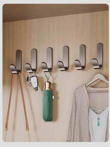 5pcs Multifunctional Stainless Steel Hanger Hooks - Self Adhesive Rack Hook For Bathrobe And Towel Rack - Perfect For Kitchen, Bathroom, And Wall Door Organization
