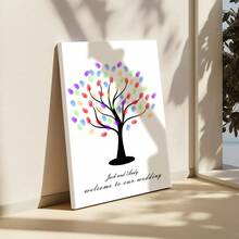 Árbol de Firma Personalizado con Huellas Dactilares DIY para Bodas, Fiestas de Empresa, Reuniones Anuales - Aumenta la Diversión, Pintura Decorativa para Sala de Estar, Dormitorio, Póster Decorativo, Recuerdo, Lienzo, Sin Marco, Navidad - Multicolor - Ver 9