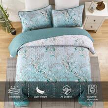 3 Pieces Queen King Size Gradient Aqua Flower Pattern Bedspread Coverlet For All Season,Soft Lightweight Microfiber Bedding Set,Wedding Items,Valentines Day Home Bed Room Decor,Easter Gifts,Mothers Day Gift,All Season - 阿誇 - 查看 5