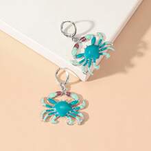 1對引人注目的藍寶石螃蟹吊墜耳環-鍍銀合金-完美的女性配飾或禮物