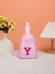 1 bolso de hombro juvenil y riñonera, con un patrón de letras de diferentes colores de la A a la Z en la riñonera, letras coloridas llenas de destellos, material de nailon con correa de hombro ajustable, para viajes de temporada y al aire libre, cierre de cremallera de metal para proteger los artículos