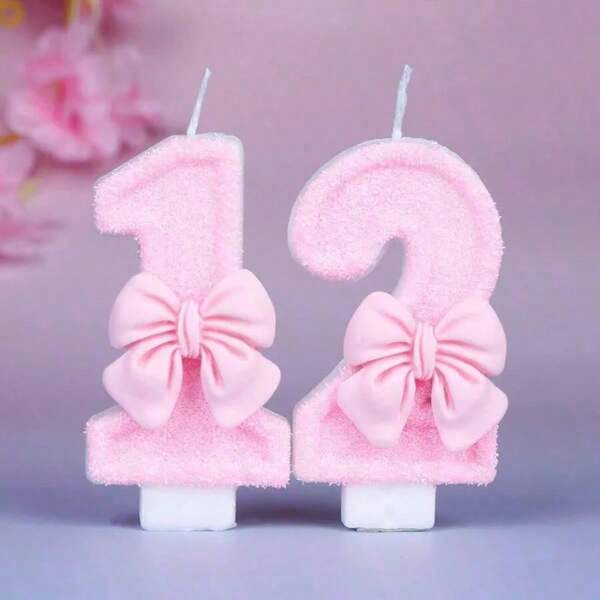 1pc Sequined Number Birthday Candle, Pink Bow Birthday Candle Cake, Sparkling Number Candle Cake Decor, Suitable For Girls, Women, Anniversary Celebration, Great For Birthday Party, Anniversary Party, Retirement Party, Wedding Party, Ideal Gift