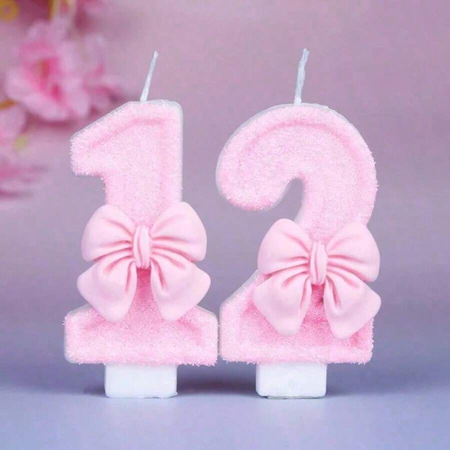 1 件亮片数字生日蜡烛，粉色蝴蝶结生日蜡烛蛋糕，闪亮数字蜡烛蛋糕装饰，适合女孩、女士、周年庆典，非常适合生日派对、周年派对、退休派对、婚礼派对，理想的礼物