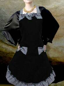 各式制服围裙，防水可调节格子蝴蝶结蕾丝围裙，适用于餐厅，花艺工作围裙