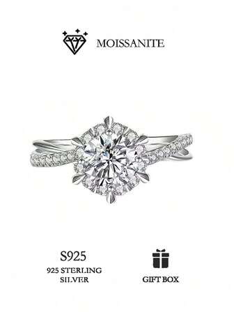 Stunning 0.5/1 Carat Round Moissanite Engagement Ring - 925 Sterling Silver Hexagram Promise Ring With Certification & Elegant Gift Box