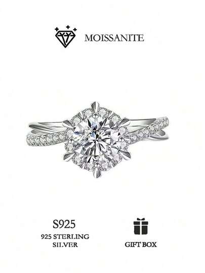 Stunning 0.5/1 Carat Round Moissanite Engagement Ring - 925 Sterling Silver Hexagram Promise Ring With Certification & Elegant Gift Box