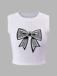 2pcs/Set Tween Girls Casual Bow & Floral Print Layered Ruffle Edge Denim Shorts