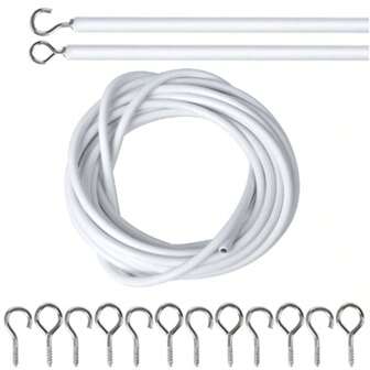 2m/ 5 M/ 10m/ 30m Curtain Wire, White Curtain Wire, Curtain Cord, Plastic Coated Curtain Rope, Curtain Ropes With 6 Screw Eyelets And 6 Hooks For Curtains, Shower Curtains, Curtain Rods