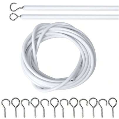 2m/ 5 M/ 10m/ 30m Linka do zasłon, Biała linka do zasłon, Sznur do zasłon, Plastikowa linka do zasłon, Linki do zasłon z 6 oczkami na śruby i 6 haczykami do zasłon, Zasłony prysznicowe, Drążki do zasłon