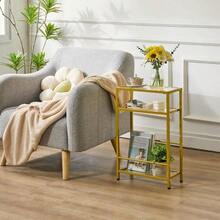 Glass End Table For Small Space, Narrow Side Tables With Storage Shelf, Bedside Table Slim Nightstand With Magazine Holder, For Living Room Home Office, Clear Gold - Gold - View 3