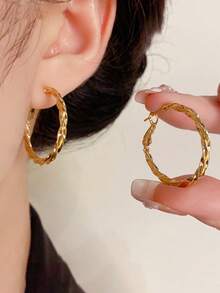 2pcs Fashion Elegant Twisted Rope Ring Earrings, Rhinestone Decor Luxurious Hoops, Suitable For Party & Gathering - Stud - View 2