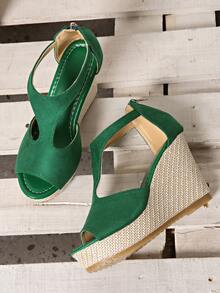 Women's Fashion Back Zip Up Peep-Toe High Heel Sandals, Summer New Plus Size Open Toe Platform Wedge Roman Sandals - Green - View 9