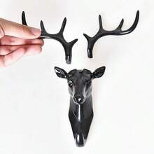 1 peça de gancho de decoração de parede americano com chifre de veado, gancho criativo personalizado para pendurar na parede com cabeça de veado, gancho de parede sem marca para chaves, suporte de gancho de cabeça de veado adequado para design tridimensional de decoração de casa, com jaqueta, chapéu, chave, gancho para joias, adequado para sala de estar, banheiro, escritório, entrada (preto), gancho de cabeça de veado, porta-chaves decorativo de parede com animal, bolsa de armazenamento decorativa montada na parede, adequado para casa ou sala de estar - Multicolorido - Ver 8
