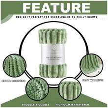 VELVETIO Osum Chunky Cord Ribbed Throws Soft Large Fluffy Cosy Sofa Bed Settee Blankets - Green - View 5