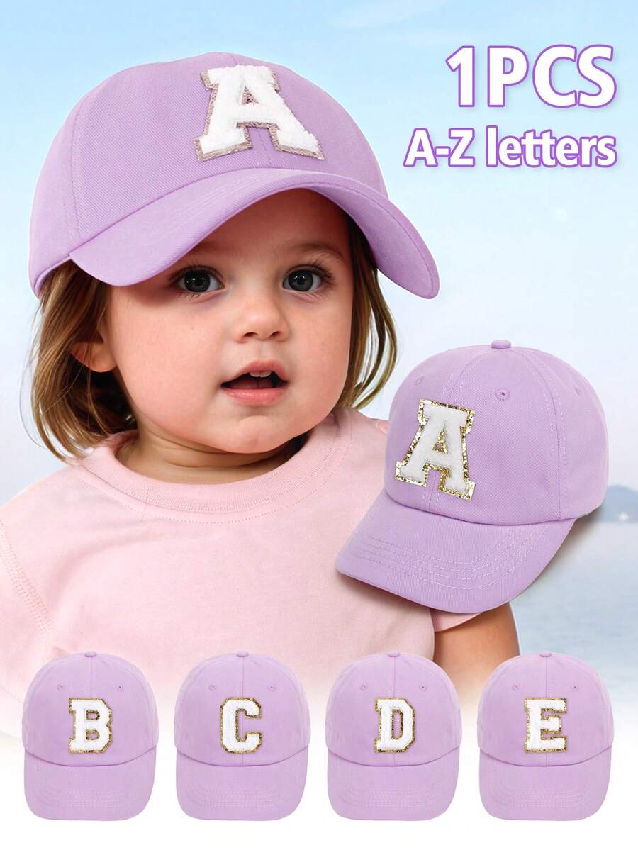 1顶儿童Y2K风格26字母图案时尚棒球帽,卡车帽,幼儿男女童遮阳帽,适合户外活动和日常佩戴,防紫外线,紫色 - 紫色 - 查看 1
