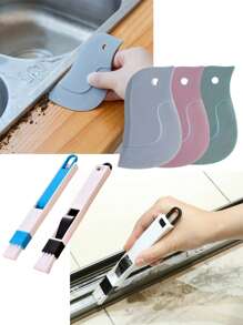 Set de 3 piezas de cepillos multiusos para limpiar ranuras en puertas y ventanas de cocina y baño, que incluye un cepillo con recogedor, un cepillo para hendiduras y un raspador multiusos de goma para limpiar tablas de cortar y eliminar grasa de cocina