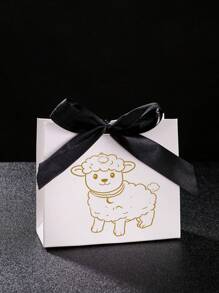 Élégantes boîtes à bonbons thème mouton pour l'Aïd al-Adha, avec ruban doré - contenants cadeaux en papier blanc et doré pour Ramadan Kareem, parfait pour les faveurs de fête islamique et décorations de maison