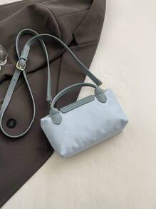 Bolso de mujer con contraste de telas versátil y casual, bolso cuadrado minimalista de nailon, bolso de mano con asa a la moda, bolso de estilo retro con correa extraíble, bolsos para adolescentes, estudiantes universitarias, principiantes y trabajadores de cuello blanco, perfecto para la oficina, la universidad, el trabajo, los negocios y los desplazamientos.