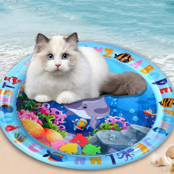 (1 Stück, 65cm/100cm Haustier-Spielmatte + Luftpumpe) Aufgerüstete dickere Wassersensor Katzen Aktivitätsmatte, rund oder quadratisch. Interaktive, kühle und bequeme Wassersensor-Haustier-Matte, mit Fisch-Wassersensor-Matte für Haustier-Spiel. Dual-Ladesystem PVC-Haustier-Spielmatte | Katzen-Hunde-Zuchtspielmatte. Delphin-Themen-Katzenspiel-Matte mit Wassersensor, kühle und bequeme Haustier-Spielmatte
