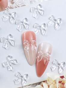 30 piezas de decoraciones de uñas con lazos de cinta transparente, diseño transparente, adecuado para suministros de arte de uñas DIY para mujeres, decoración de salón, gemas para uñas - transparente - Ver 2