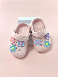 2025夏季新款包头洞穴凉拖鞋可爱小花居家浴室休闲女童洞穴鞋户外沙滩外套凉拖 - 粉色 - 查看 9