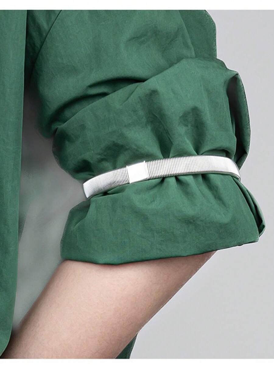 1pc Metal Sleeve Cuff Adjustable Elastic Armband For Shirt, Jacket, Hoodie, Stretchable Alloy Arm Band With Anti-Slip Strap