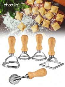 choxila 1pc Ravioli Stamp Maker Cutter Set, Manti Mold Pastry Press With Wooden Handle, Cookie Mold With Fluted Edge, Pasta Press Kitchen Attachment,Use Ramadan, Eid Al Adha, And Eid Al Fitr