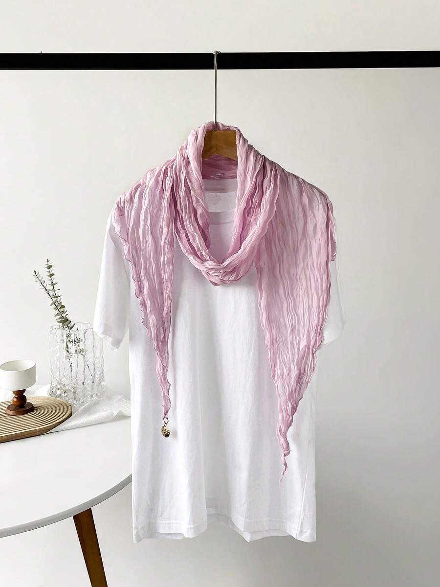 1pc Spring/Summer New French Elegant Ruched Scarf, Lightweight Satin Cloud Pattern Metal Decor Neckerchief Shawl - Multicolor - View 1