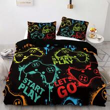 Juego de edredón de 3 piezas con diseño de mandos de videojuegos, juego de ropa de cama con gráficos de mandos de videojuegos abstractos, decoración para habitaciones de niños y niñas. Juego de funda de edredón con mandos de juego coloridos que incluye 2 fundas de almohada y 1 funda de edredón (sin relleno), hecho de 100% poliéster. - Multicolor - Ver 2