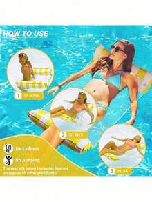 1pc Inflatable Lounger Chair, Adult Pool Floating Mat, Floating Hammock, Inflatable Raft Swimming Pool Air Sofa Floating Chair Bed, Adult Inflatable Swimming Floating Bed Hammock, With Soft Mesh Center For Pool Use, With Headrest Water Floating Lounge Chair, Swimming Pool Floating Leisure Toy - Multicolor - View 7