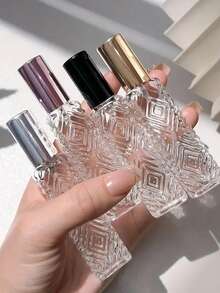 4 件 12 毫升可再填充玻璃香水雾化器 - 旅行装防漏喷雾瓶，菱形纹理 | 不含 PVC 的化妆品小瓶，适用于精油和化妆品 | 日韩风格便携式香水配件（优雅迷你设计） - 彩色 - 查看 2