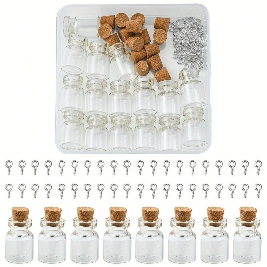 15个/套 1毫升迷你玻璃瓶，配软木塞 - 精致可爱的玻璃瓶，适用于DIY、艺术创作、手工项目、装饰和派对礼品 - 彩色 - 查看 1