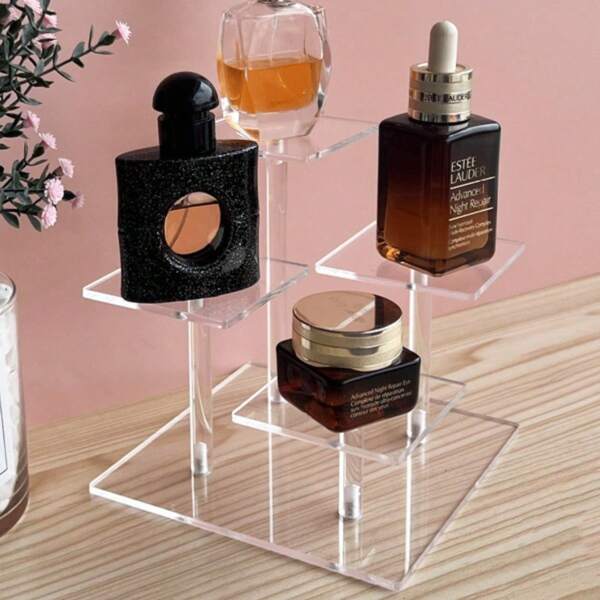 Clear Acrylic Square Display Stand, Cosmetics, Perfume, Figure, Blind Box, Jewelry Display Stand, Suitable For Home Room Desk Decoration,For Holiday Beach, Bathroom Collection, Bedroom Collection, Large Capacity