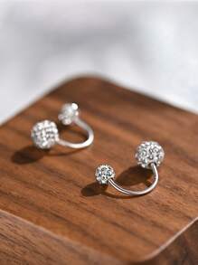 1 pièce Piercing de nombril en argent sterling S999 en forme de U Shambhala avec double diamant, bijou de piercing corporel