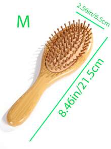 1 pieza Peine de bambú, de manejo sencillo, con dientes redondos de bambú, masajeador cabelludo, no dañino para el cabello, peine para el peinado de cabello largo para mujer, cepillo con cojín de goma, regalo