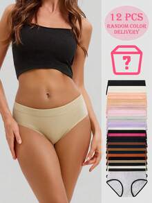 12件/套盲盒女士纯棉平角裤内裤优雅时尚柔软亲肤内衣适合日常通勤女士三角裤内裤颜色随机发货 - 彩色 - 查看 5