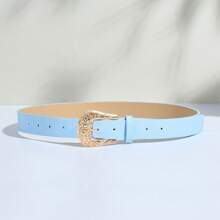 High-End Fashion Elegant Gold Zinc Alloy Horseshoe Buckle With Solid Color PU Leather Belt, Paisley Pattern Bohemian Casual Spring/Summer, Versatile Outfit