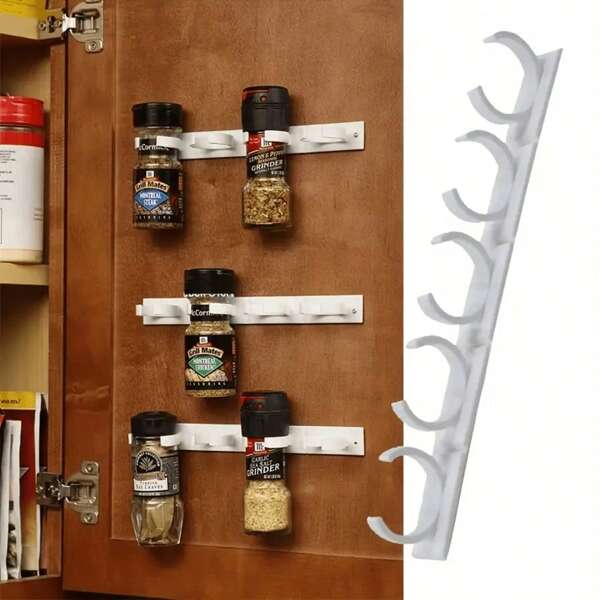 5 piezas Estante de almacenamiento de frascos de especias de plástico, caja de almacenamiento de cocina montada en la pared, colgador autoadhesivo para botellas de especias, ajustable y combinable, accesorios de cocina y horno de autocaravana