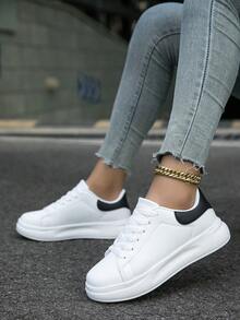 Versatile Unisex Casual Lightweight Breathable Sneakers, Comfortable White Shoes For Couples - White - View 2