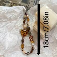 Vintage Heart Shape Mushroom Design Keychain Amber Color Plastic Phone Lanyard Anti-Lost Strap Bracelet Decoration Pendant Y2K