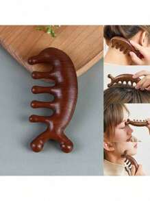 Green Sandalwood Scalp Massager | FSC-Certified Wooden Head Massage Tool For Scalp Treatment, Gua Sha, And Hair Growth Promotion | Wide-Tooth Design, Hypoallergenic | Easy To Carry