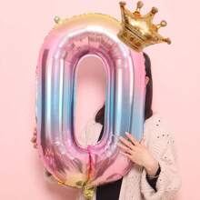 1pc 32-Inch Foil Gradient Number Crown Shape Balloon, Birthday Party Decoration, Baby Shower, Wedding Anniversary, Theme Party Decoration, Children's Birthday Decor Balloon