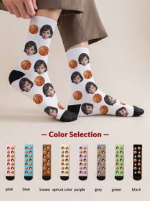 1 Pair Of Customized Face Men's Mid Tube Socks, Put Any Face On Socks, Personalized Socks For With Photos, Interesting Customized Picture Pairs With Medium To Long Socks