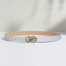 Elegant Zinc Alloy Buckle With Silver-White Color, Solid Color PU Leather Belt, Suitable For Various Occasions: Bohemian Casual, Cute Sexy Street, Party, Business, Fashion Versatile Outfit, Spring/Summer